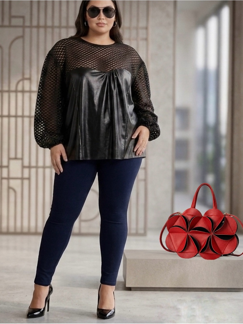 Faux Leather and Mesh Top NWT